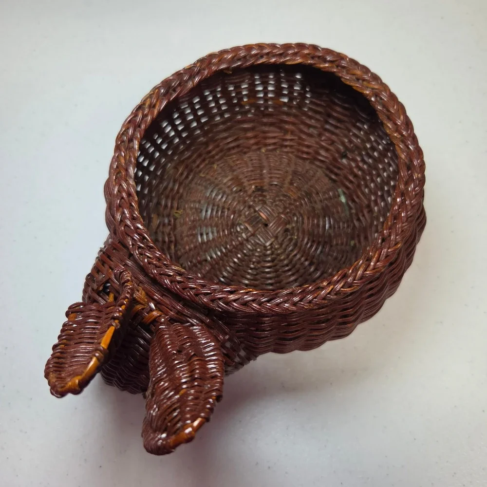 Bunny Rabbit Wicker Basket Easter‎ Plant Pot Holder Dark Brown Woven 7 Inch